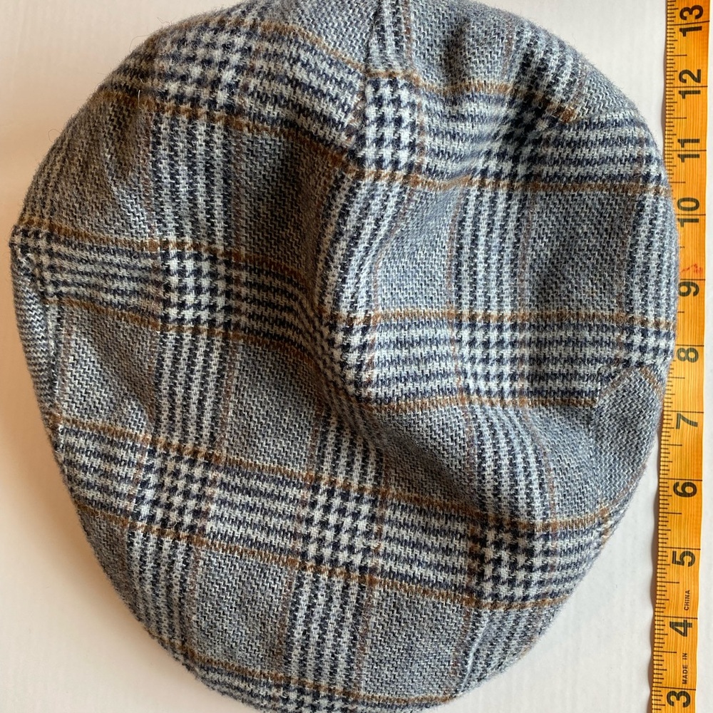 Neiman Marcus Camel Hair Tweed Flat Newsboy Cap Hat, Plaid Checkered